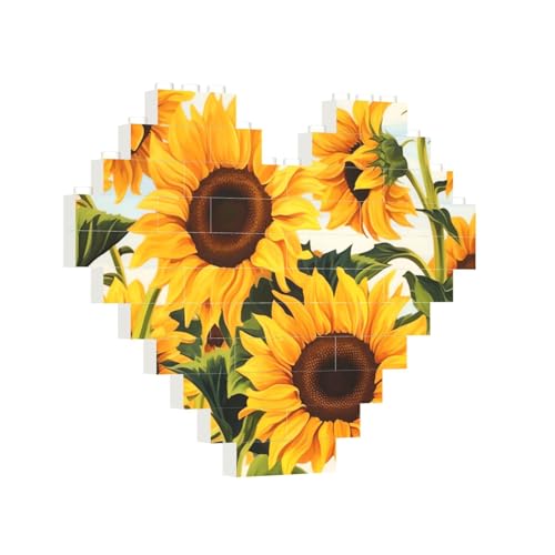 Baustein-Puzzle, Herz, Sonnenblume, Malerei, Baustein-Puzzle, Puzzles für Erwachsene, personalisiertes Fotoblock-Puzzle, Heimdekoration, 3D-Ziegel-Puzzle für Damen und Herren von PAQOLSMCKR