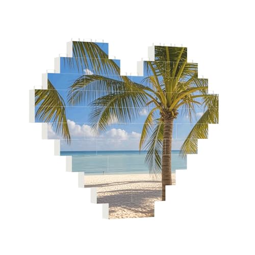 Baustein-Puzzle, Herz, Strand, Palme, Baustein-Puzzle, Puzzle, Puzzles für Erwachsene, personalisiertes Fotoblock-Puzzle, Heimdekoration, 3D-Ziegel-Puzzle für Damen und Herren von PAQOLSMCKR