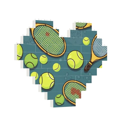 Baustein-Puzzle, Herz, Tennisschläger, Baustein-Puzzle, Puzzles für Erwachsene, personalisiertes Fotoblock-Puzzle, Heimdekoration, 3D-Stein-Puzzle für Damen und Herren von PAQOLSMCKR