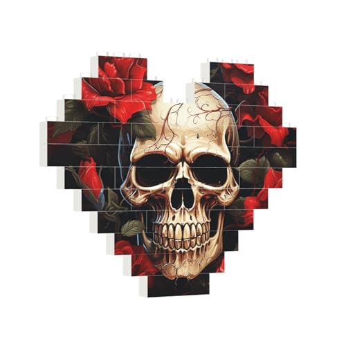 Baustein-Puzzle, Herz, Totenkopf, rosarot, Baustein-Puzzle, Puzzles für Erwachsene, personalisiertes Fotoblock-Puzzle, Heimdekoration, 3D-Stein-Puzzle für Damen und Herren von PAQOLSMCKR