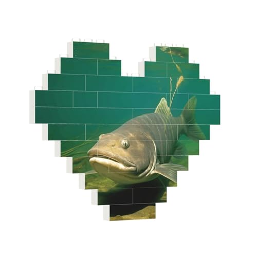 Baustein-Puzzle, Herz, Unterwasserwels, Baustein-Puzzle, Puzzles für Erwachsene, personalisiertes Fotoblock-Puzzle, Heimdekoration, 3D-Ziegel-Puzzle für Damen und Herren von PAQOLSMCKR