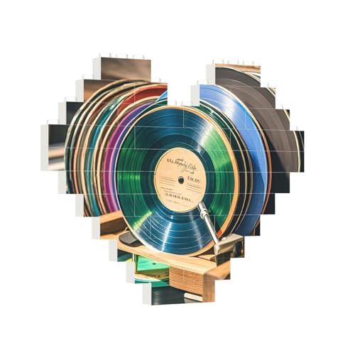 Baustein-Puzzle, Herz, Vinyl-Schallplatten, Baustein-Puzzle, Puzzles für Erwachsene, personalisiertes Fotoblock-Puzzle, Heimdekoration, 3D-Ziegel-Puzzle für Damen und Herren von PAQOLSMCKR