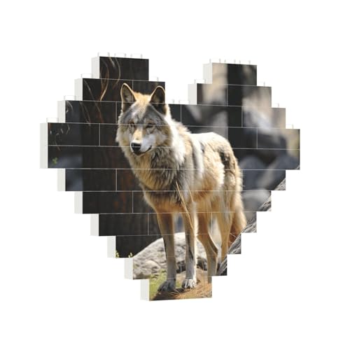 Baustein-Puzzle, Herz, Wildtiere, Wolf, Baustein-Puzzle, Puzzles für Erwachsene, personalisiertes Fotoblock-Puzzle, Heimdekoration, 3D-Ziegel-Puzzle für Damen und Herren von PAQOLSMCKR