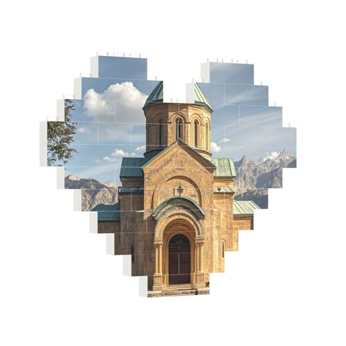 Baustein-Puzzle, Herz, armenische Kirche, Baustein-Puzzle, Puzzles für Erwachsene, personalisiertes Fotoblock-Puzzle, Heimdekoration, 3D-Ziegel-Puzzle für Damen und Herren von PAQOLSMCKR