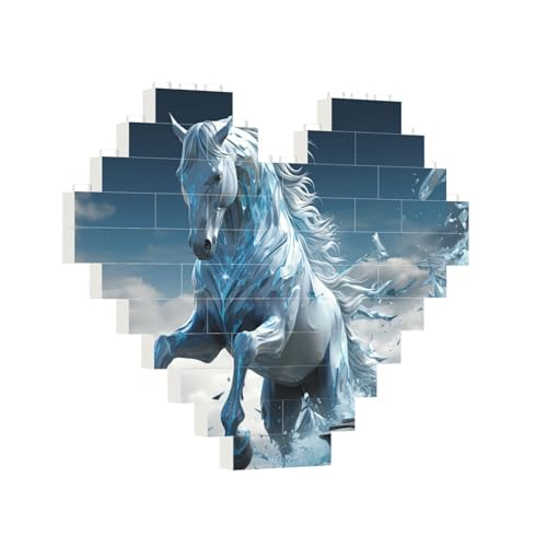 Baustein-Puzzle, Herz, blaues Eispferd, Baustein-Puzzle, Puzzles für Erwachsene, personalisiertes Fotoblock-Puzzle, Heimdekoration, 3D-Stein-Puzzle für Damen und Herren von PAQOLSMCKR