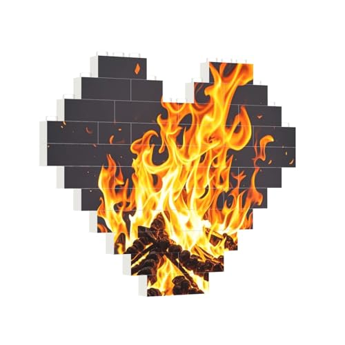 Baustein-Puzzle, Herz, brüllende Flamme, Baustein-Puzzle, Puzzles für Erwachsene, personalisiertes Fotoblock-Puzzle, Heimdekoration, 3D-Ziegel-Puzzle für Damen und Herren von PAQOLSMCKR