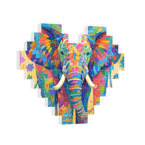 Baustein-Puzzle, Herz, bunt, Elefant, Baustein-Puzzle, Puzzles für Erwachsene, personalisiertes Fotoblock-Puzzle, Heimdekoration, 3D-Stein-Puzzle für Damen und Herren von PAQOLSMCKR