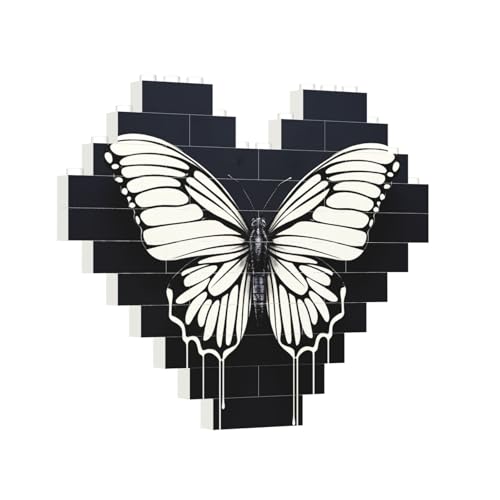 Baustein-Puzzle, Herz, ein schwarz-weißer Schmetterling, Baustein-Puzzle, Puzzles für Erwachsene, personalisiertes Fotoblock-Puzzle, Heimdekoration, 3D-Stein-Puzzle für Damen und Herren von PAQOLSMCKR
