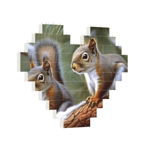 Baustein-Puzzle, Herz, kleines Eichhörnchen, Baustein-Puzzle, Puzzles für Erwachsene, personalisiertes Fotoblock-Puzzle, Heimdekoration, 3D-Stein-Puzzle für Damen und Herren von PAQOLSMCKR