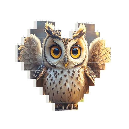 Baustein-Puzzle, Herz, niedliche Eule, Baustein-Puzzle, Puzzles für Erwachsene, personalisiertes Fotoblock-Puzzle, Heimdekoration, 3D-Ziegel-Puzzle für Damen und Herren von PAQOLSMCKR