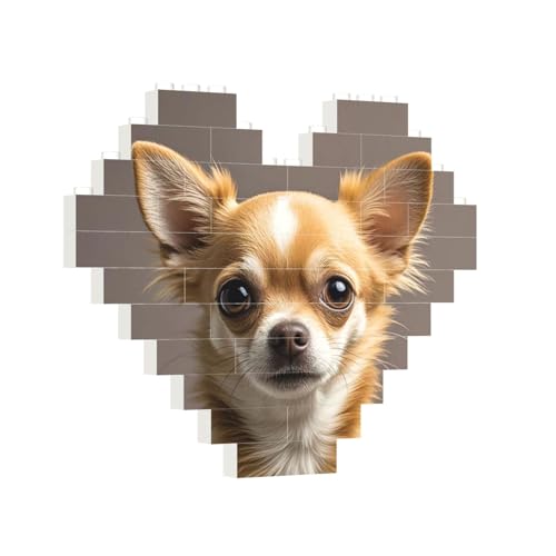 Baustein-Puzzle, Herz, niedlicher Chihuahua-Baustein-Puzzle, Puzzles für Erwachsene, personalisiertes Fotoblock-Puzzle, Heimdekoration, 3D-Stein-Puzzle für Damen und Herren von PAQOLSMCKR