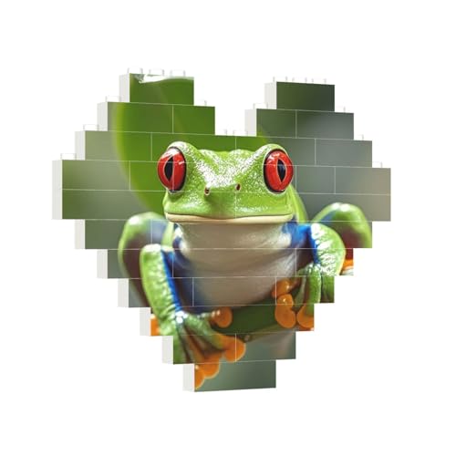Baustein-Puzzle, Herz, rote Augen, Baumfrosch, Baustein-Puzzle, Puzzles für Erwachsene, personalisiertes Fotoblock-Puzzle, Heimdekoration, 3D-Stein-Puzzle für Damen und Herren von PAQOLSMCKR
