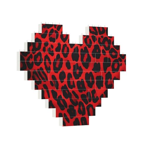 Baustein-Puzzle, Herz, rotes Leopardenmuster, Baustein-Puzzle, Puzzles für Erwachsene, personalisiertes Fotoblock-Puzzle, Heimdekoration, 3D-Ziegel-Puzzle für Damen und Herren von PAQOLSMCKR