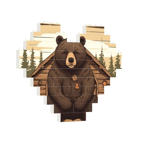 Baustein-Puzzle, Herz, rustikal, Lodge-Bär, Baustein-Puzzle, Puzzles für Erwachsene, personalisiertes Fotoblock-Puzzle, Heimdekoration, 3D-Ziegel-Puzzle für Damen und Herren von PAQOLSMCKR