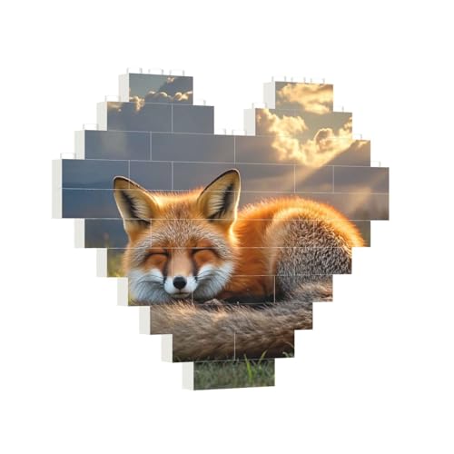 Baustein-Puzzle, Herz, schlafender Fuchs, Baustein-Puzzle, Puzzles für Erwachsene, personalisiertes Fotoblock-Puzzle, Heimdekoration, 3D-Stein-Puzzle für Damen und Herren von PAQOLSMCKR