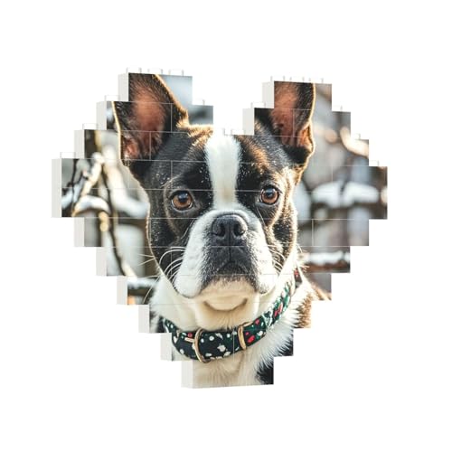 Baustein-Puzzle, Herz, schöner Boston Terrier, Baustein-Puzzle, Puzzles für Erwachsene, personalisiertes Fotoblock-Puzzle, Heimdekoration, 3D-Stein-Puzzle für Damen und Herren von PAQOLSMCKR