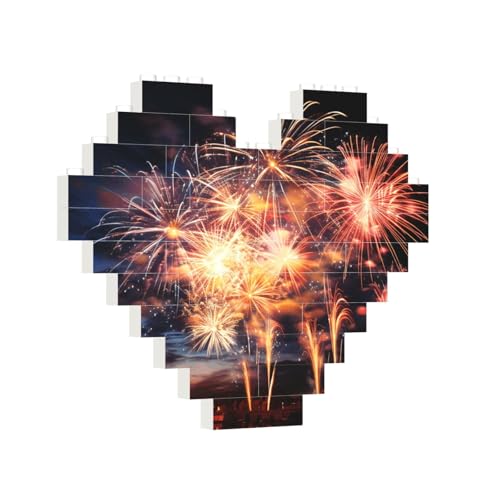 Baustein-Puzzle, Herz, schönes Feuerwerk, Baustein-Puzzle, Puzzles für Erwachsene, personalisiertes Fotoblock-Puzzle, Heimdekoration, 3D-Ziegel-Puzzle für Damen und Herren von PAQOLSMCKR