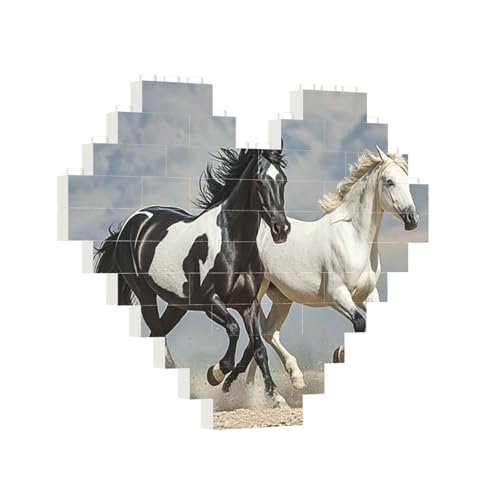 Baustein-Puzzle, Herz, schwarz-weiße Pferde, laufende Baustein-Puzzle, Puzzles für Erwachsene, personalisiertes Fotoblock-Puzzle, Heimdekoration, 3D-Stein-Puzzle für Damen und Herren Baustein-Puzzle, Herz, schwarz-weiße Pferde, laufende Baustein-Puzzle, Puzzles für Erwachsene, personalisiertes Fotoblock-Puzzle, Heimdekoration, 3D-Stein-Puzzle für Damen und Herren von PAQOLSMCKR