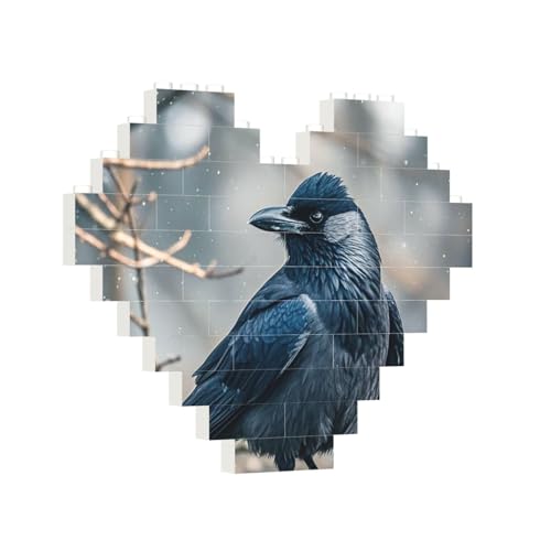 Baustein-Puzzle, Herz, schwarze Krähe, Vögel, Baustein-Puzzle, Puzzles für Erwachsene, personalisiertes Fotoblock-Puzzle, Heimdekoration, 3D-Ziegel-Puzzle für Damen und Herren von PAQOLSMCKR