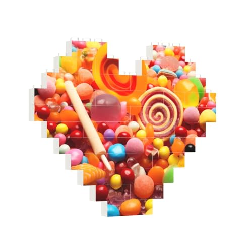Baustein-Puzzle, Herz, süße Süßigkeiten, Baustein-Puzzle, Puzzles für Erwachsene, personalisiertes Fotoblock-Puzzle, Heimdekoration, 3D-Ziegel-Puzzle für Damen und Herren von PAQOLSMCKR