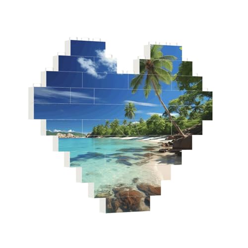 Baustein-Puzzle, Herz, tropisches Paradies, Baustein-Puzzle, Puzzles für Erwachsene, personalisiertes Fotoblock-Puzzle, Heimdekoration, 3D-Stein-Puzzle für Damen und Herren von PAQOLSMCKR