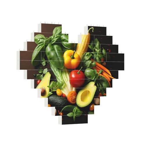 Baustein-Puzzle, Herz, verschiedene Gemüsesorten, Baustein-Puzzle, Puzzles für Erwachsene, personalisiertes Fotoblock-Puzzle, Heimdekoration, 3D-Stein-Puzzle für Damen und Herren von PAQOLSMCKR