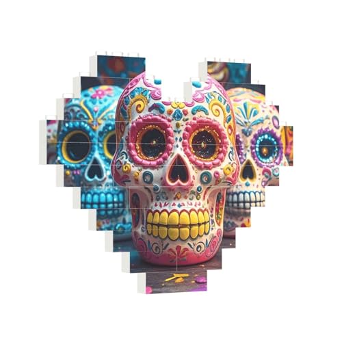 Baustein-Puzzle, Herz-, Zucker-Schädel-Baustein-Puzzle, Puzzles für Erwachsene, personalisiertes Fotoblock-Puzzle, Heimdekoration, 3D-Stein-Puzzle für Damen und Herren von PAQOLSMCKR