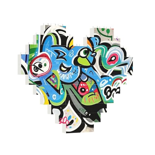Baustein-Puzzle, Herz-Graffiti-Zeichnung, Baustein-Puzzle, Puzzles für Erwachsene, personalisiertes Fotoblock-Puzzle, Heimdekoration, 3D-Ziegel-Puzzle für Damen und Herren von PAQOLSMCKR