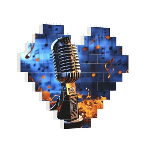 Baustein-Puzzle, Herz-Musik-Mikrofon, Baustein-Puzzle, Puzzles für Erwachsene, personalisiertes Fotoblock-Puzzle, Heimdekoration, 3D-Stein-Puzzle für Damen und Herren von PAQOLSMCKR