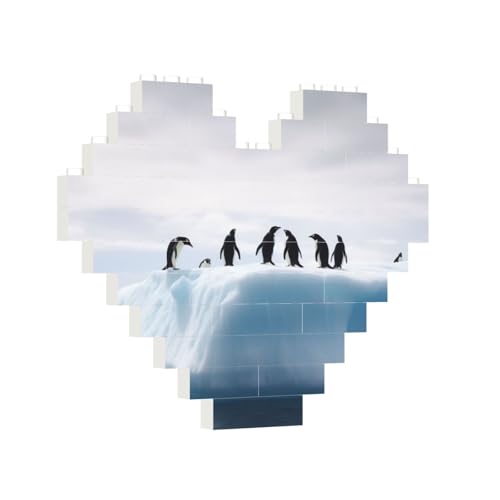 Baustein-Puzzle, Herz-Pinguine auf dem Eisberg, Baustein-Puzzle, Puzzles für Erwachsene, personalisiertes Fotoblock-Puzzle, Heimdekoration, 3D-Stein-Puzzle für Damen und Herren von PAQOLSMCKR