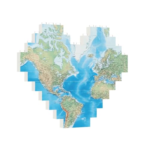 Baustein-Puzzle, Herz-Weltkarte, Baustein-Puzzle, Puzzles für Erwachsene, personalisiertes Fotoblock-Puzzle, Heimdekoration, 3D-Stein-Puzzle für Damen und Herren von PAQOLSMCKR