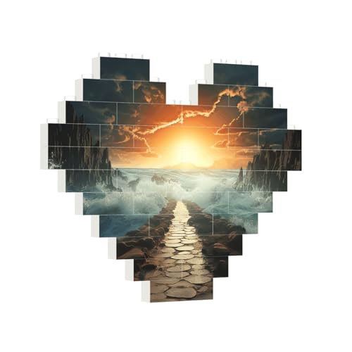 Baustein-Puzzle, Herz geteilt, Meeresweg, Baustein-Puzzle, Puzzles für Erwachsene, personalisiertes Fotoblock-Puzzle, Heimdekoration, 3D-Stein-Puzzle für Damen und Herren von PAQOLSMCKR