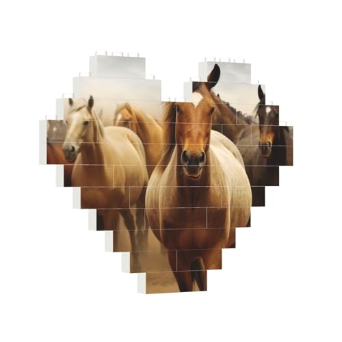 Baustein-Puzzle, Herz mit vielen Pferden, Baustein-Puzzle, Puzzles für Erwachsene, personalisiertes Fotoblock-Puzzle, Heimdekoration, 3D-Ziegel-Puzzle für Damen und Herren von PAQOLSMCKR
