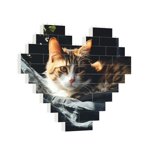 Baustein-Puzzle, Herz-ruhende Katze, Baustein-Puzzle, Puzzles für Erwachsene, personalisiertes Fotoblock-Puzzle, Heimdekoration, 3D-Ziegel-Puzzle für Damen und Herren von PAQOLSMCKR