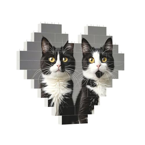 Baustein-Puzzle, Herz schwarz und weiß, Katzen, Baustein-Puzzle, Puzzles für Erwachsene, personalisiertes Fotoblock-Puzzle, Heimdekoration, 3D-Stein-Puzzle für Damen und Herren von PAQOLSMCKR