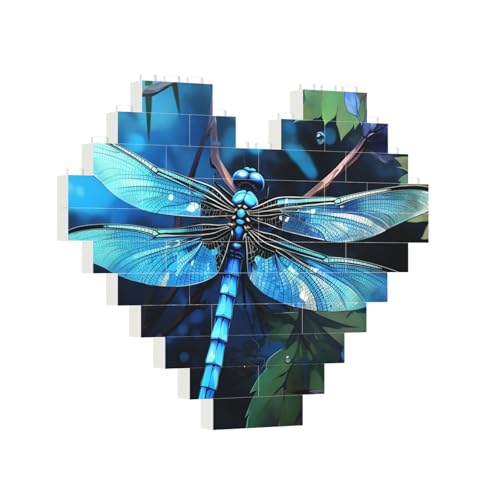 Baustein-Puzzle, Herzkunst, blaue Libelle, Baustein-Puzzle, Puzzles für Erwachsene, personalisiertes Fotoblock-Puzzle, Heimdekoration, 3D-Ziegel-Puzzle für Damen und Herren von PAQOLSMCKR