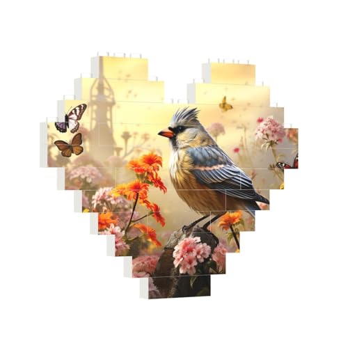 Baustein-Puzzle, Herzsperlen, Vögel, singen, Baustein-Puzzle, Puzzles für Erwachsene, personalisiertes Fotoblock-Puzzle, Heimdekoration, 3D-Ziegel-Puzzle für Damen und Herren von PAQOLSMCKR