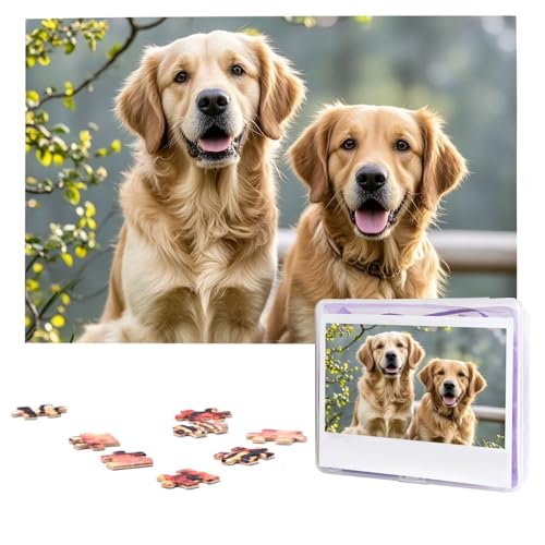 Puzzle mit 1000 Teilen, personalisierbar, Golden Retrievers, Puzzle, herausforderndes Bild mit Aufbewahrungstasche, Fotopuzzle für Erwachsene, Hochzeit (75 x 50 cm) von PAQOLSMCKR