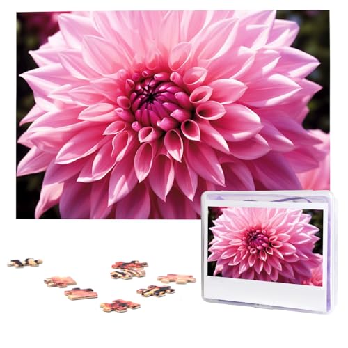 Puzzles, 1000 Teile, personalisierbar, Blumen-Puzzle, rosa Dahlie, Blumen-Puzzle, anspruchsvolles Bild mit Aufbewahrungstasche, Fotopuzzle für Erwachsene, Hochzeit (75 x 50 cm) von PAQOLSMCKR