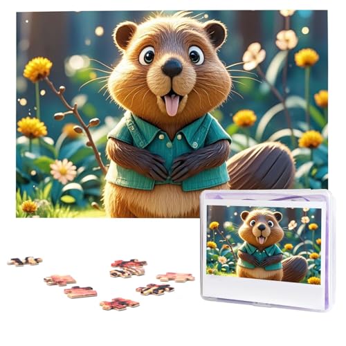 Puzzles, 1000 Teile, personalisierbar, Cartoon-animiertes Biber-Puzzle, herausforderndes Bild mit Aufbewahrungstasche, Fotopuzzle für Erwachsene, Hochzeit (75 x 50 cm) von PAQOLSMCKR