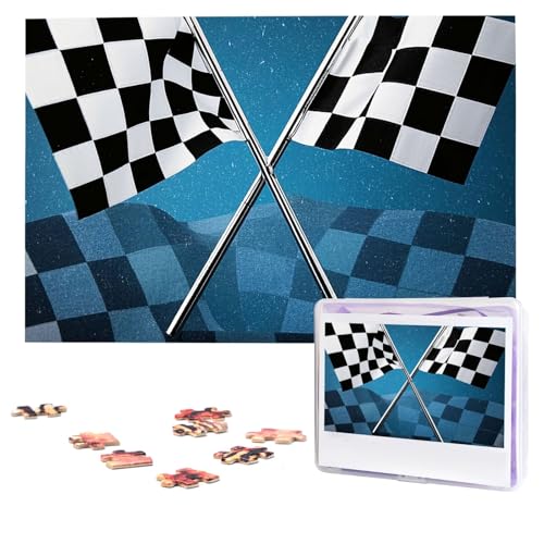 Puzzles, 1000 Teile, personalisierbar, Formel, karierte Flaggen, Muster, Puzzle, anspruchsvolles Bild mit Aufbewahrungstasche, Fotopuzzle für Erwachsene, Hochzeit (75 x 50 cm) von PAQOLSMCKR