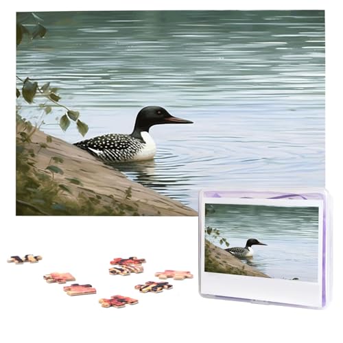 Puzzles, 1000 Teile, personalisierbar, Loon, Natur, Vögel, Puzzle, herausforderndes Bild mit Aufbewahrungstasche, Fotopuzzle für Erwachsene, Hochzeit (75 x 50 cm) von PAQOLSMCKR