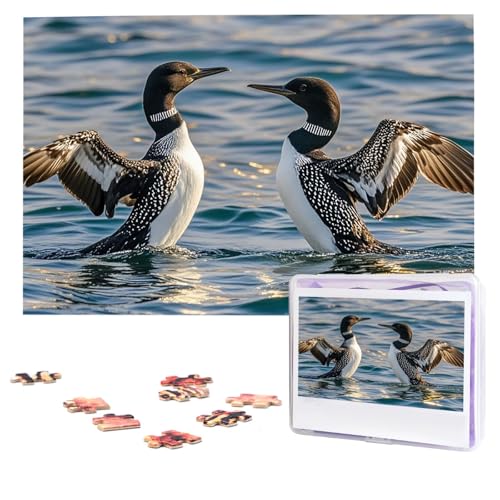 Puzzles, 1000 Teile, personalisierbar, Loon Birds, Puzzle, herausforderndes Bild mit Aufbewahrungstasche, Fotopuzzle für Erwachsene, Hochzeit (75 x 50 cm) von PAQOLSMCKR