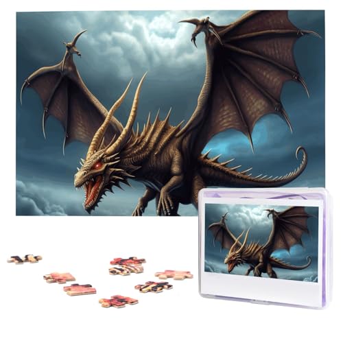 Puzzles, 1000 Teile, personalisierbar, Motiv: fliegender Drache, Puzzle, herausforderndes Bild mit Aufbewahrungstasche, Fotopuzzle für Erwachsene, Hochzeit (75 x 50 cm) von PAQOLSMCKR