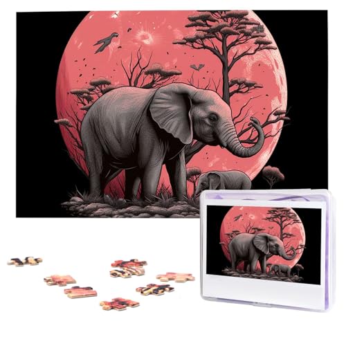 Puzzles, 1000 Teile, personalisierbar, Motiv: rosa Mond, Elefant, Puzzle, anspruchsvolles Bild mit Aufbewahrungstasche, Fotopuzzle für Erwachsene, Hochzeit (75 x 50 cm) von PAQOLSMCKR
