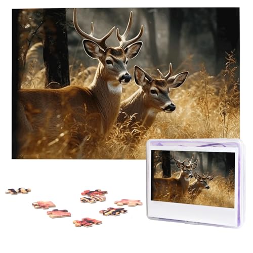 Puzzles, 1000 Teile, personalisierbar, Natur, Wildtiere, Hirsche, Puzzle, herausforderndes Bild mit Aufbewahrungstasche, Fotopuzzle für Erwachsene, Hochzeit (75 x 50 cm) von PAQOLSMCKR
