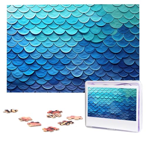 Puzzles, 1000 Teile, personalisierbar, Ozean, Meer, Blau, Meerjungfrau, Fischschuppe, Puzzle, anspruchsvolles Bild mit Aufbewahrungstasche, Fotopuzzle für Erwachsene, Hochzeit (75 x 50 cm) von PAQOLSMCKR