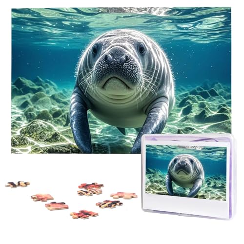 Puzzles, 1000 Teile, personalisierbar, Ozean, Tier, Seekuh, Puzzle, anspruchsvolles Bild mit Aufbewahrungstasche, Fotopuzzle für Erwachsene, Hochzeit (75 x 50 cm) von PAQOLSMCKR