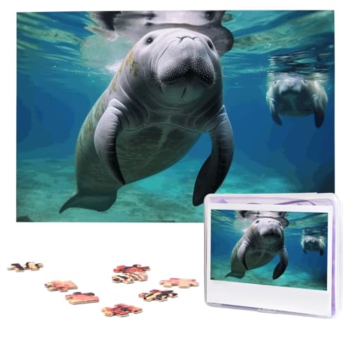 Puzzles, 1000 Teile, personalisierbar, Ozean, Tier, Seekuh, Puzzle, anspruchsvolles Bild mit Aufbewahrungstasche, Fotopuzzle für Erwachsene, Hochzeit (75 x 50 cm) von PAQOLSMCKR