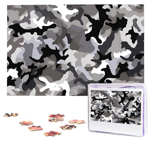 Puzzles, 1000 Teile, personalisierbar, Schwarz / Grau / Weiß, Camouflage-Puzzle, anspruchsvolles Bild mit Aufbewahrungstasche, Fotopuzzle für Erwachsene, Hochzeit (75 x 50 cm) von PAQOLSMCKR